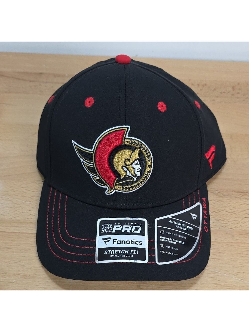 Fanatics Black and Red Ottawa Senators Stretch Fit Cap Youth New